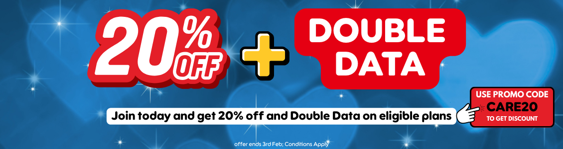 Care Mobile 20% Off and Double Data